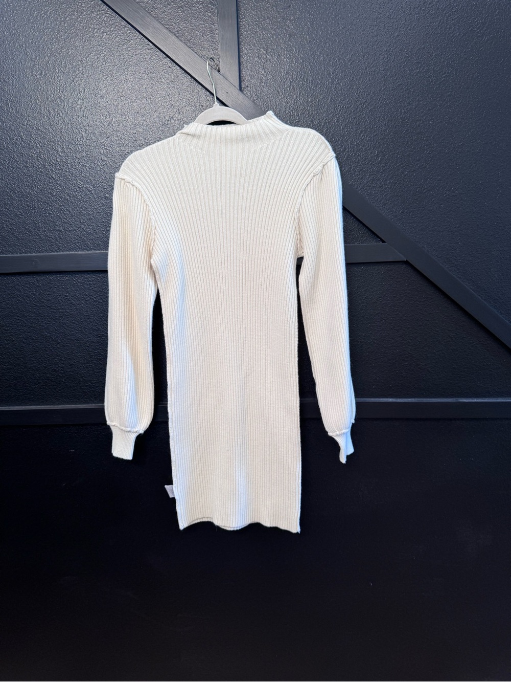 Rib Knit Long Sleeve Cream Sweater Dress